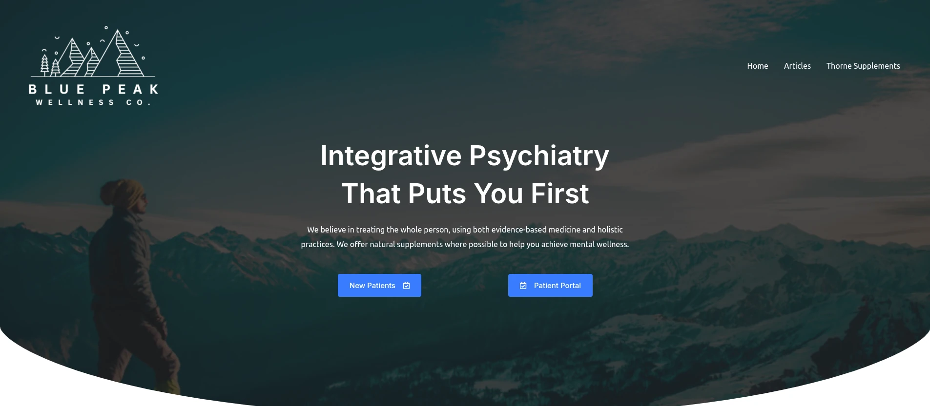 Homepage thumbnail of bluepeakwellness.com showing the website rebuilt on WordPress and GeneratePress with supporting SEO and ongoing strategic consultation
