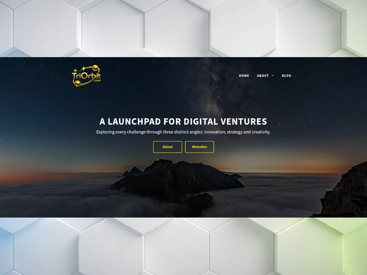 Homepage screenshot of triorbitdigital.com — our own company website built on WordPress and GeneratePress with a structured pillar and hub content hierarchy and JSON-LD schema markup on every page
